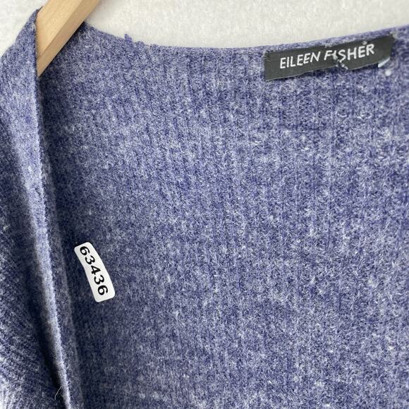 EILEEN FISHER Cardigan Sweater S Wool Stretch Deep V-Neck Button Front Blue - Picture 12 of 12